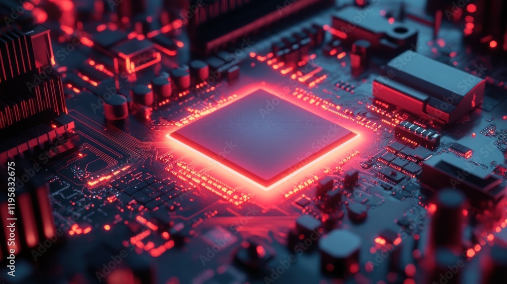 Poster Illuminated Central Processing Unit On Circuit Board
