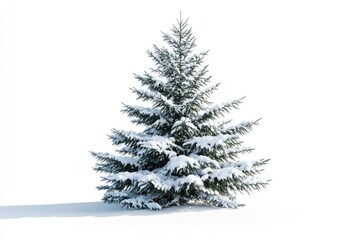 spruce covered with snow isolated on white background