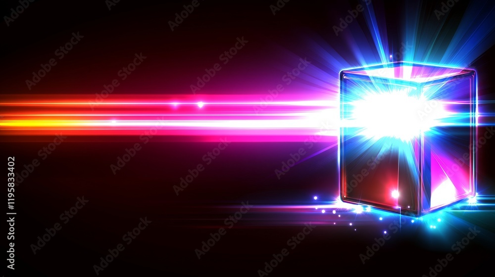Poster cyberspace embodies digital technologies. hypercube and blockchain ideas are central. an entryway fo