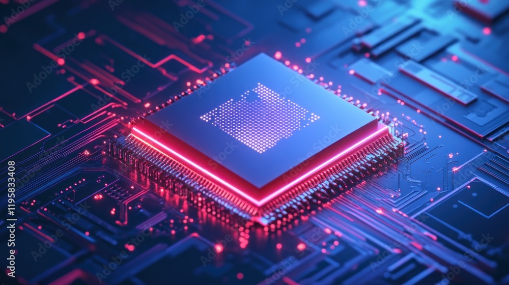 Poster Illuminated Central Processing Unit on Circuit Board
