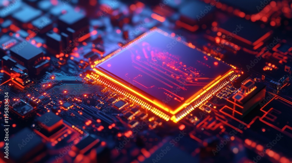 Aufkleber Illuminated Microprocessor On Circuit Board Technology