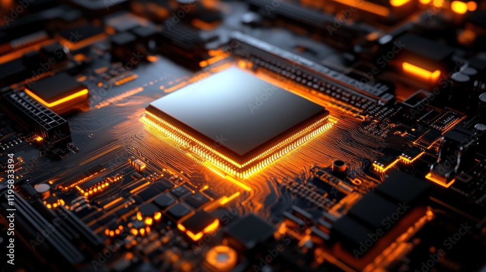Poster Illuminated Central Processing Unit On Circuit Board