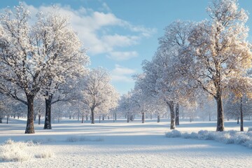 Fototapeta premium Trees in park covered with snow