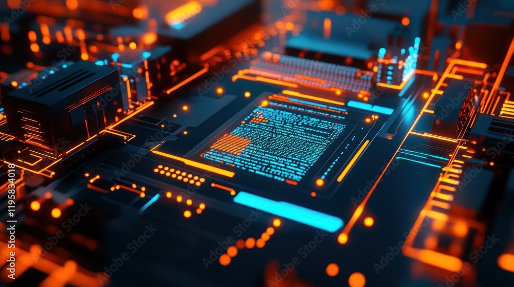 Poster Futuristic Circuit Board Displays Code Lines