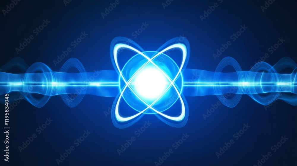 Poster innovative research focused on the atomic structure, integrating nuclear physics and internet techno