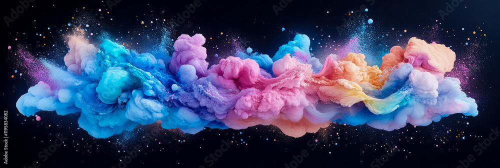 Poster abstract colorful ink cloud explosion on black background: a mesmerizing display of vibrant hues and