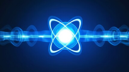 Innovative research focused on the atomic structure, integrating nuclear physics and internet technologies, with a 3D visual representation of the underlying science