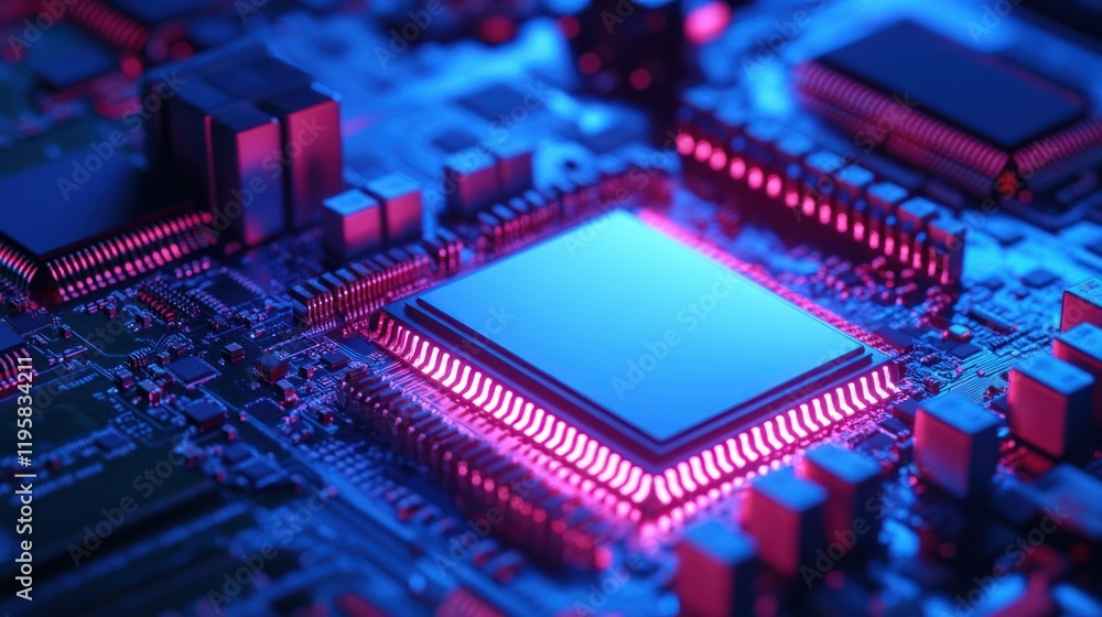 Poster Illuminated Central Processing Unit On Circuit Board