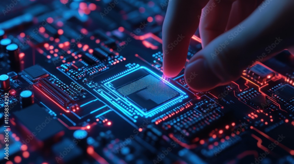 Poster finger interacting with illuminated circuit board