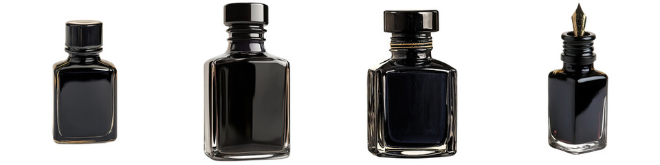 Ink bottle &ndash; A container used to hold ink for a fountain pen or quill. Isolated on Clear White Background Highly Detailed 