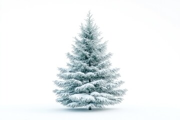 Snow covered Christmas tree isolated on white background.