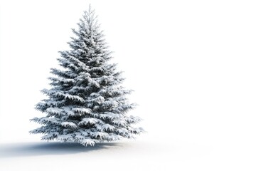 Fototapeta premium Snow covered Christmas tree isolated on white background.