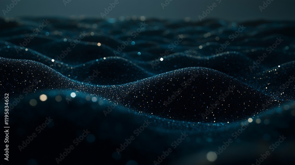 Poster high-tech 3d illustration featuring an artificial neural network and wavy particles in the cyber fie