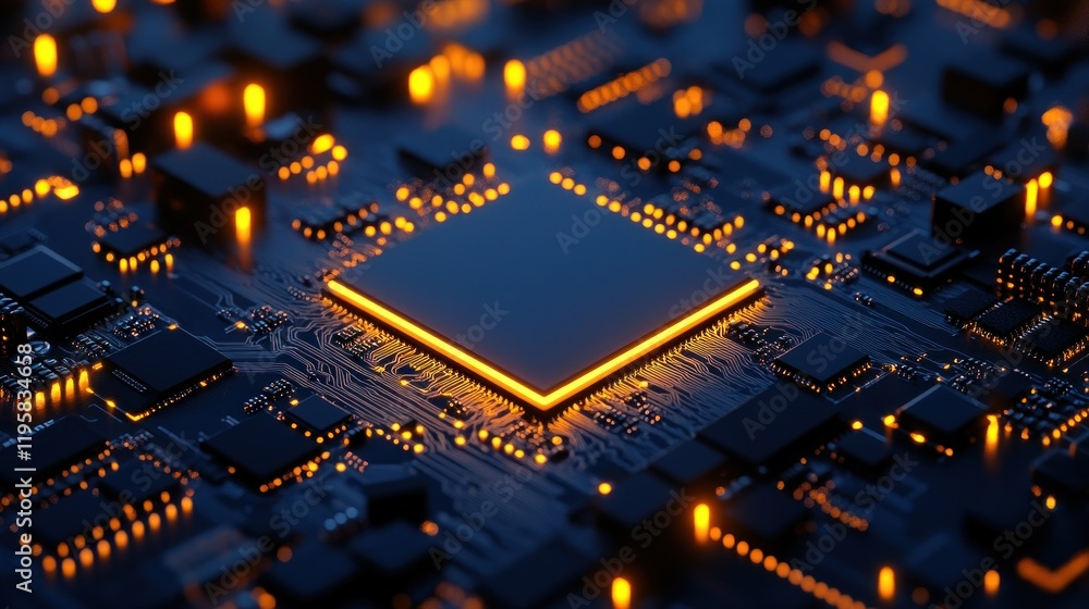 Poster Illuminated Central Processing Unit On Circuit Board