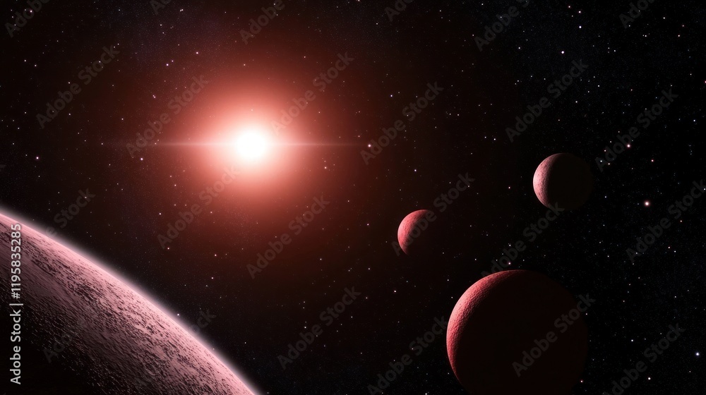 Poster Red Star System With Three Planets Orbiting