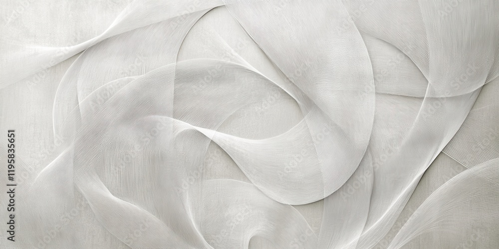 Poster flowing white fabric textures intertwine softly, creating an ethereal aesthetic suitable for artisti