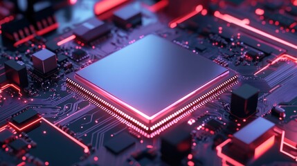 Obraz premium Illuminated Central Processing Unit On Circuit Board