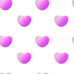 Seamless pattern with beautiful glossy pink hearts on white background. Abstract love background for Valentine s Day. Perfect for card design, festive printing, web decor, and themed projects related