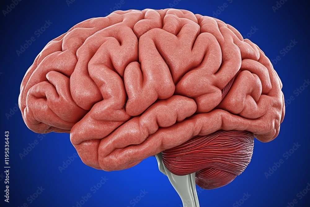 Poster human brain shown on a blue background, focusing on its active regions. illustration of the creation