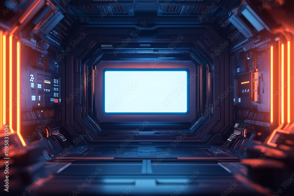 Aufkleber holographic glowing dashboard: futuristic tech interface with blank center for your design ui ux neo