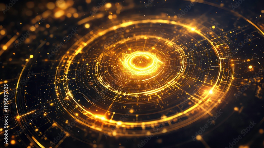 Poster glowing golden circular abstract background.