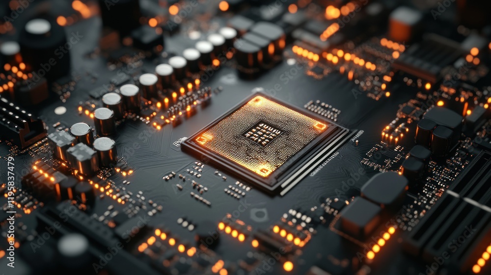 Poster illuminated central processing unit on motherboard
