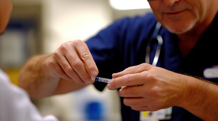 Obraz premium Doctor Carefully Handling A Medical Syringe