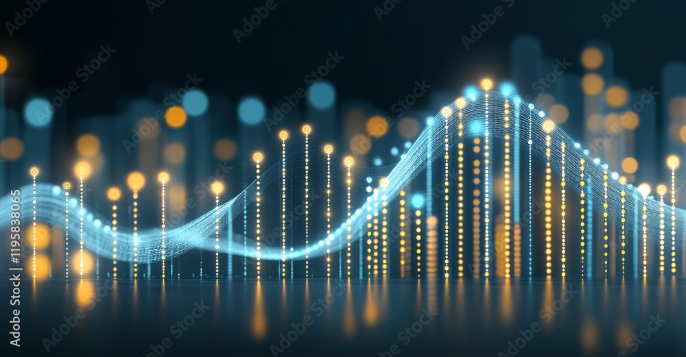 Poster visualizing the future of big data streams. the flow of digital data is in motion. shown in a 3d for