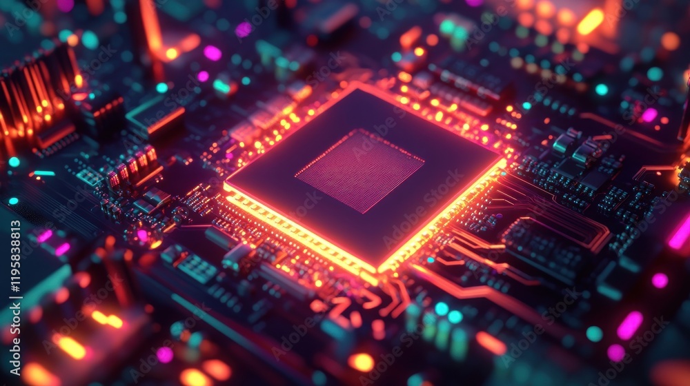 Poster Illuminated Central Processing Unit On Circuit Board