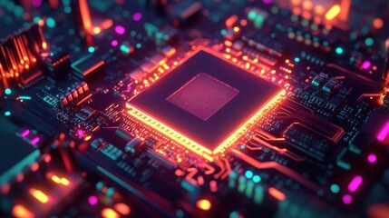 Fototapeta premium Illuminated Central Processing Unit On Circuit Board