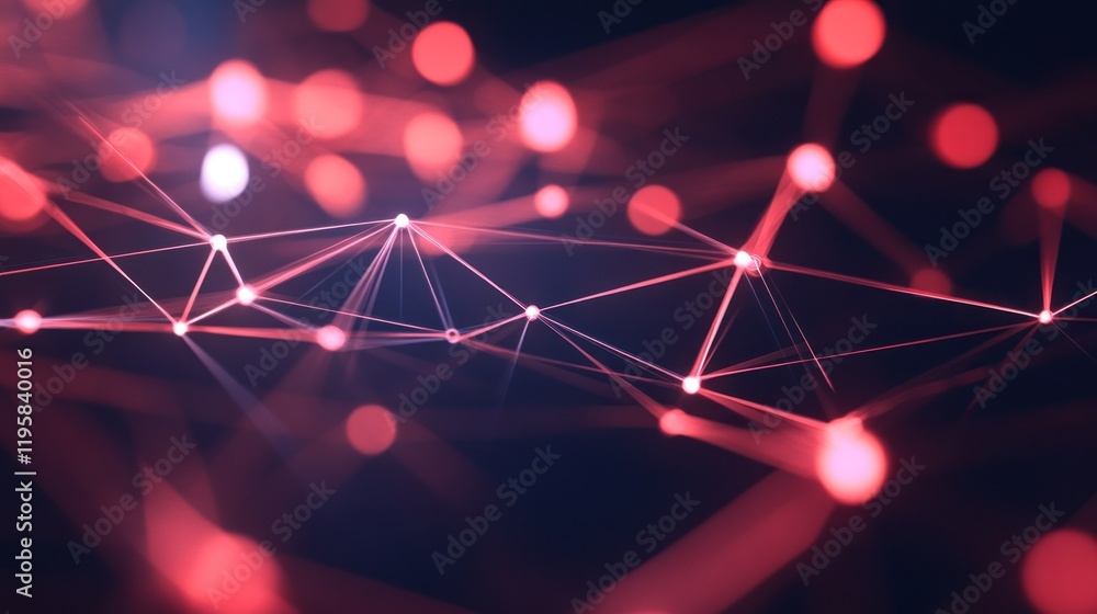 Poster Red Network Lines And Illuminated Nodes Abstract