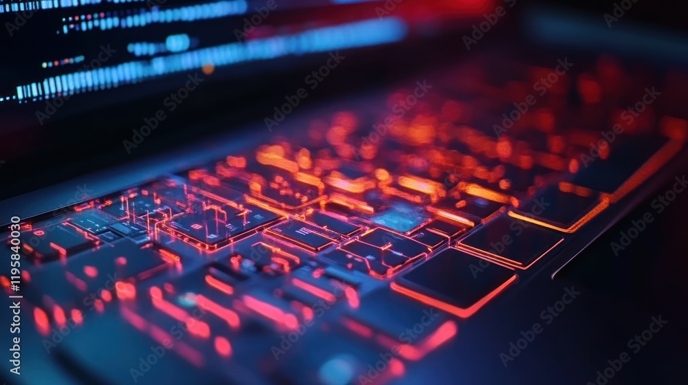 Poster Illuminated Laptop Keyboard with Code Displayed