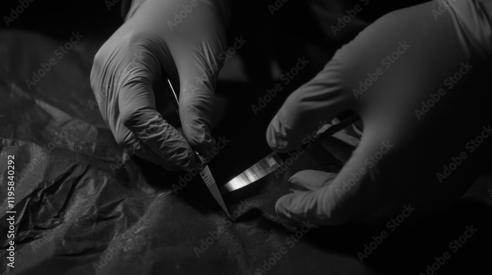 Poster Gloved Hands Carefully Handling Sharp Scalpels