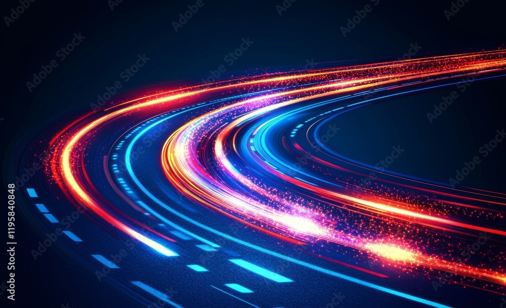 Poster springboard time loop, fueled by high-speed data flow. information traveling in linear trains. 3d hi
