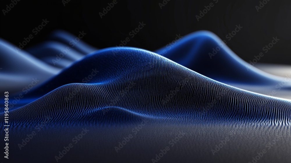 Poster futuristic particle surface wave with a wavy grid of cyber dots, presented in a hi-tech network 3d i