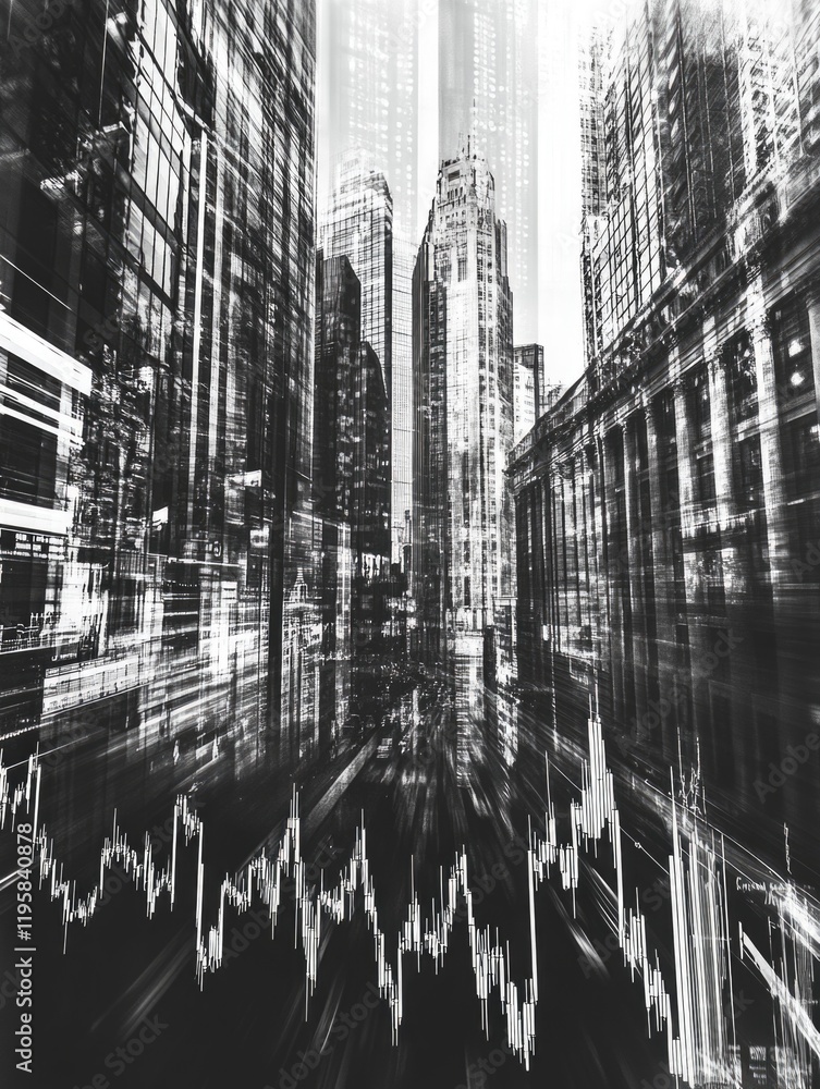 Poster abstract art representing the convergence of urban design and financial data with an emphasis on spe