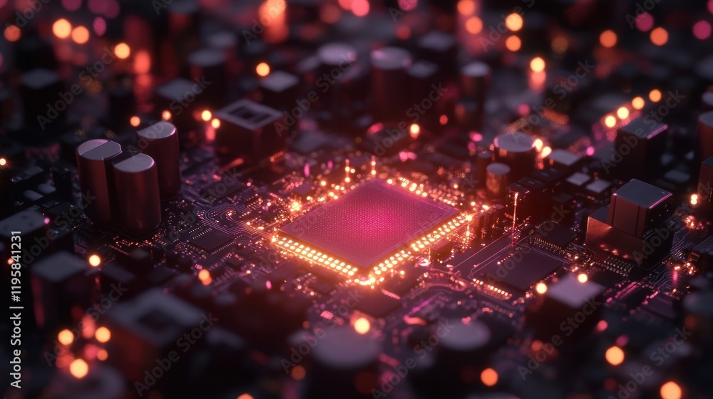 Poster Illuminated Central Processing Unit On Circuit Board