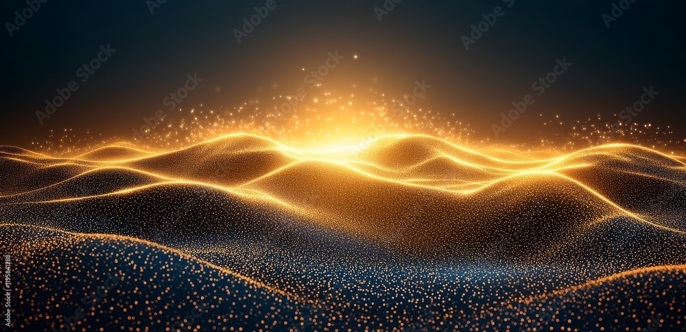 Poster a data stream in the cyber realm. digital neural networks. 3d image of an undulating open source sur