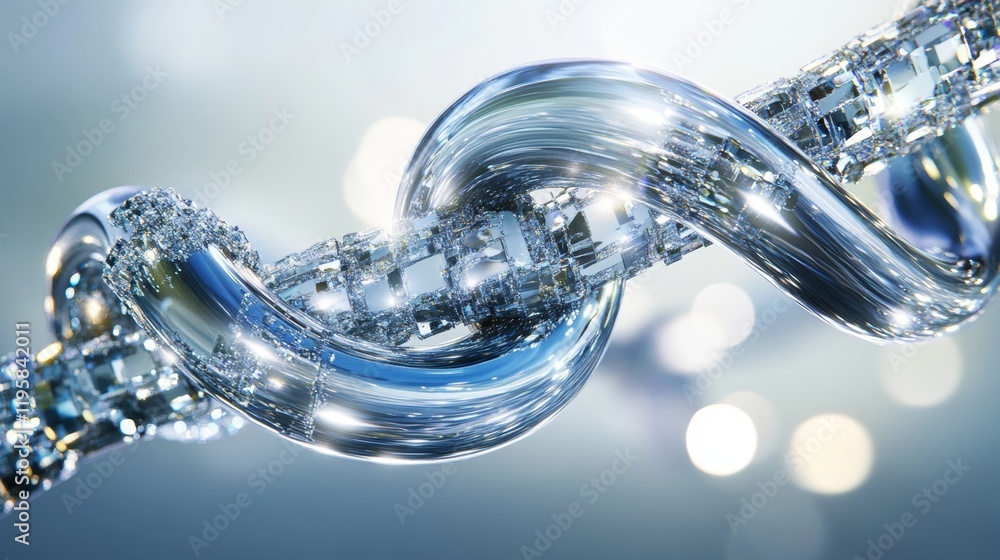 Poster an abstract floating form with waves and flowing rays in a 3d illustration for business presentation