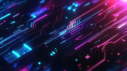 Abstract Futuristic Circuit Board Neon Lights Design