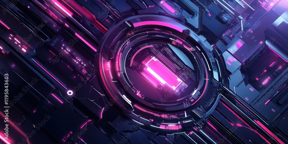 Poster abstract composition features a dynamic interplay of neon colors and geometric shapes, highlighting 