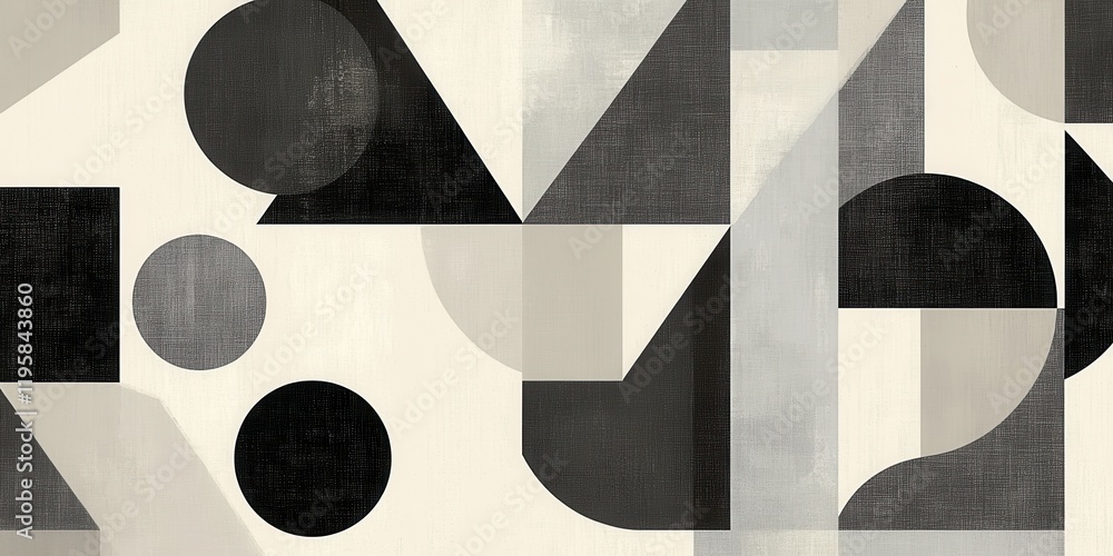 Poster an arrangement of overlapping geometric shapes in black, gray, and white creates a modern abstract d