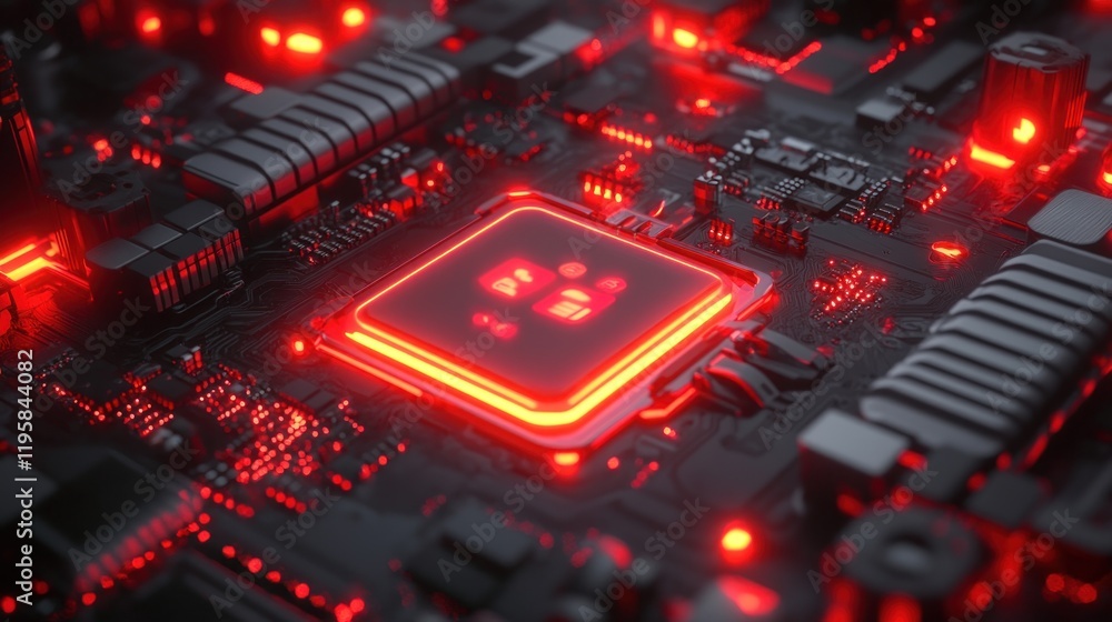 Poster illuminated central processing unit on motherboard