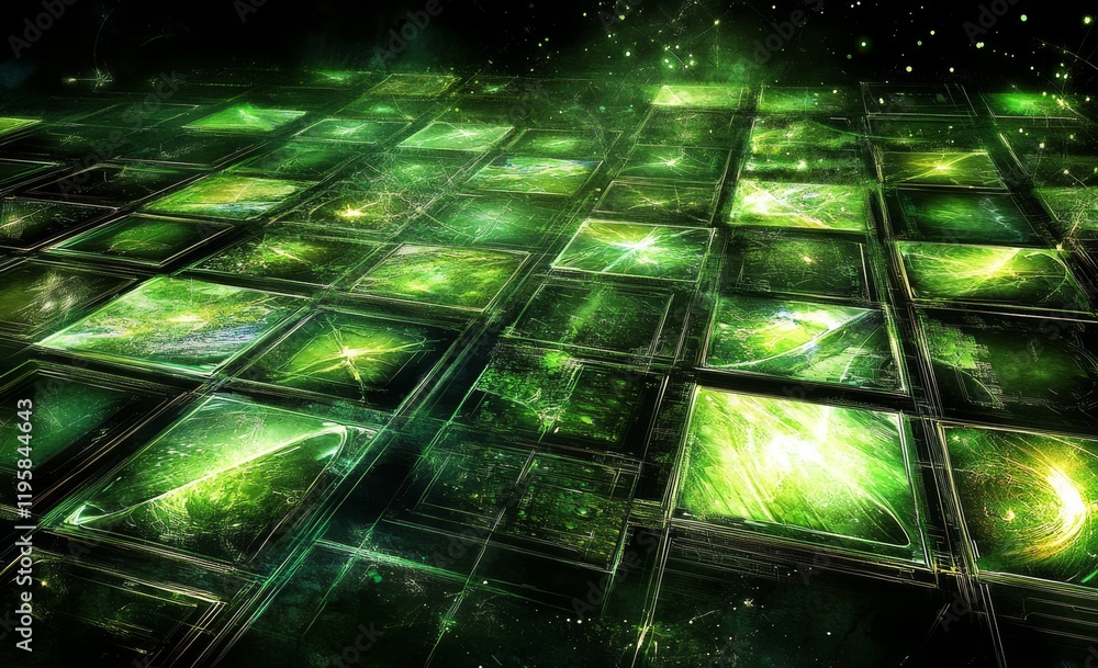 Poster in a high-tech environment with blockchain and information clusters, the big data concept in digital