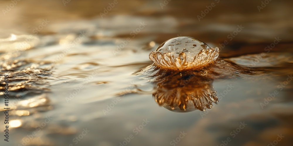Aufkleber bubbles emerge from the water’s surface, creating intricate patterns and reflections as the warm lig