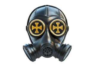 Isolated Black Gas Mask with Gold Crosses