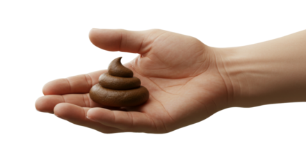Hand & Fingers holding a piece of poop, turd fecal matter, gross feces, isolate transparent png