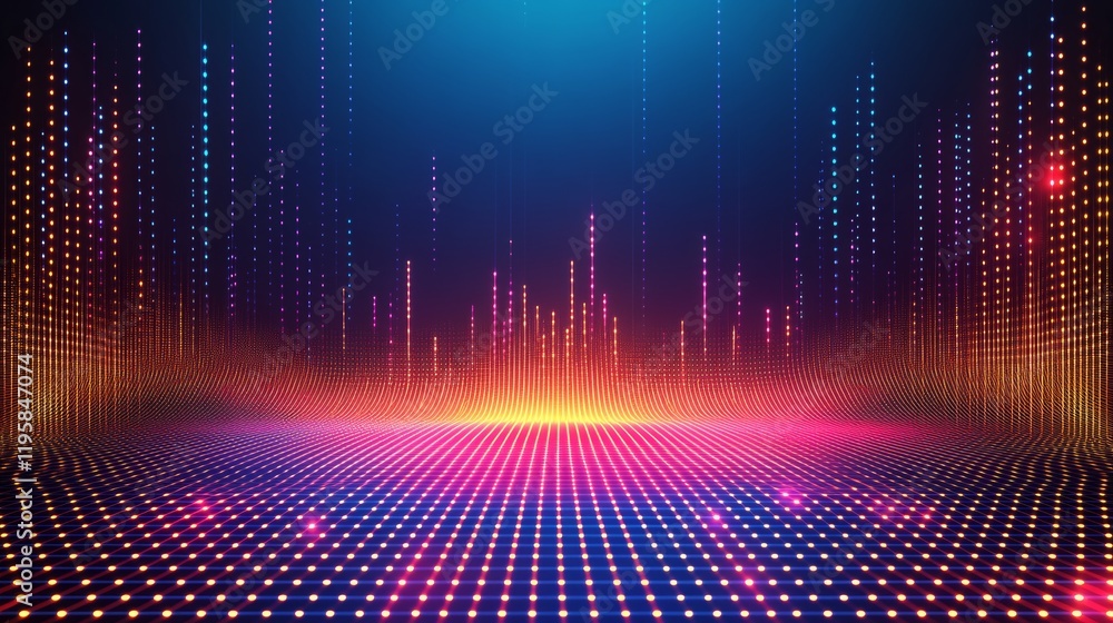 Poster big data field with entangled strings. 3d illustration of a wavy digital realm