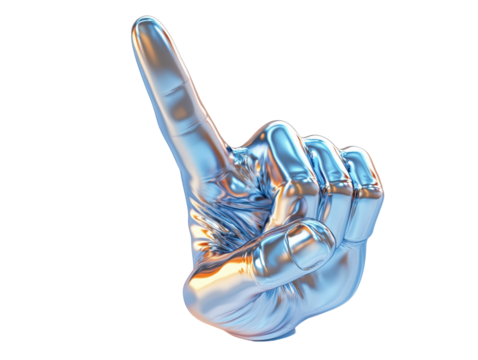 Isolated Metallic Hand Pointing Up 3D Render