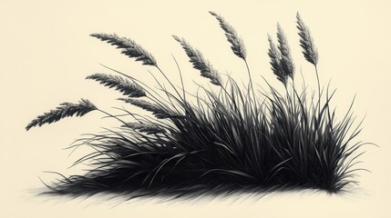Obraz premium A Detailed Botanical Illustration of Tall Grass Featuring Graceful Seed Heads and Intricate Blade Patterns Against a Soft Neutral Background
